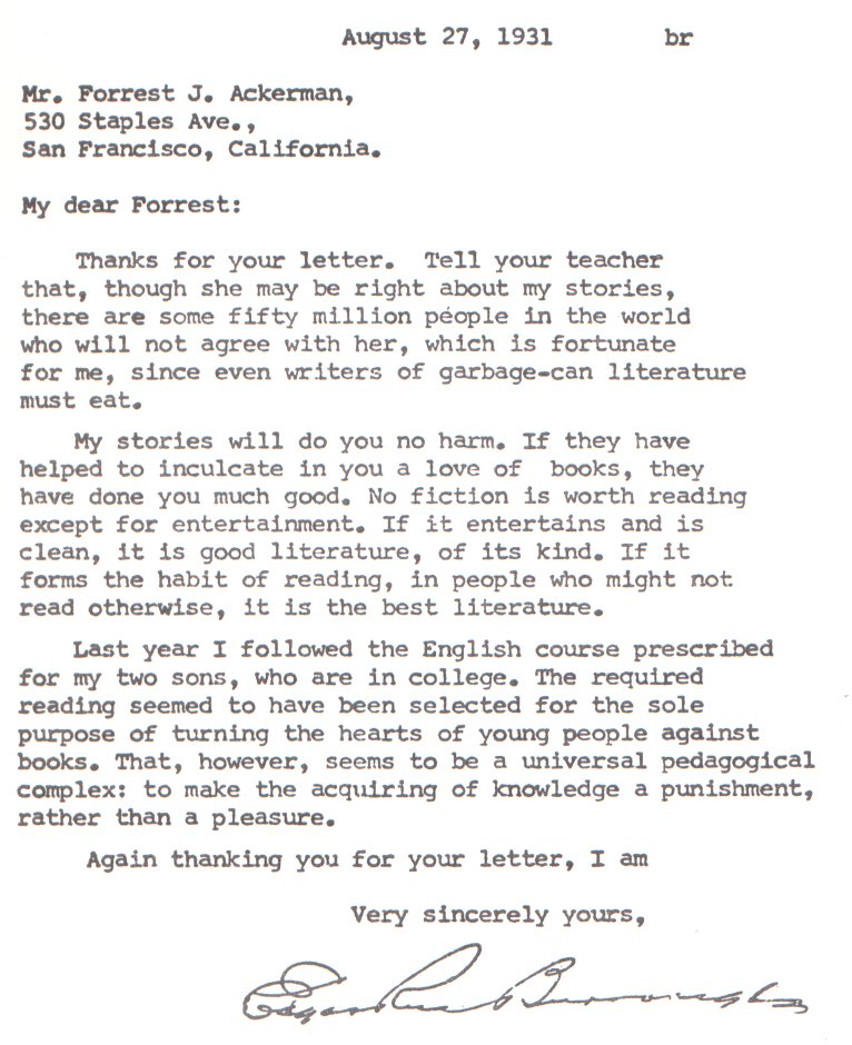 ERBzine 2857 ERB Forry Ackerman Letters